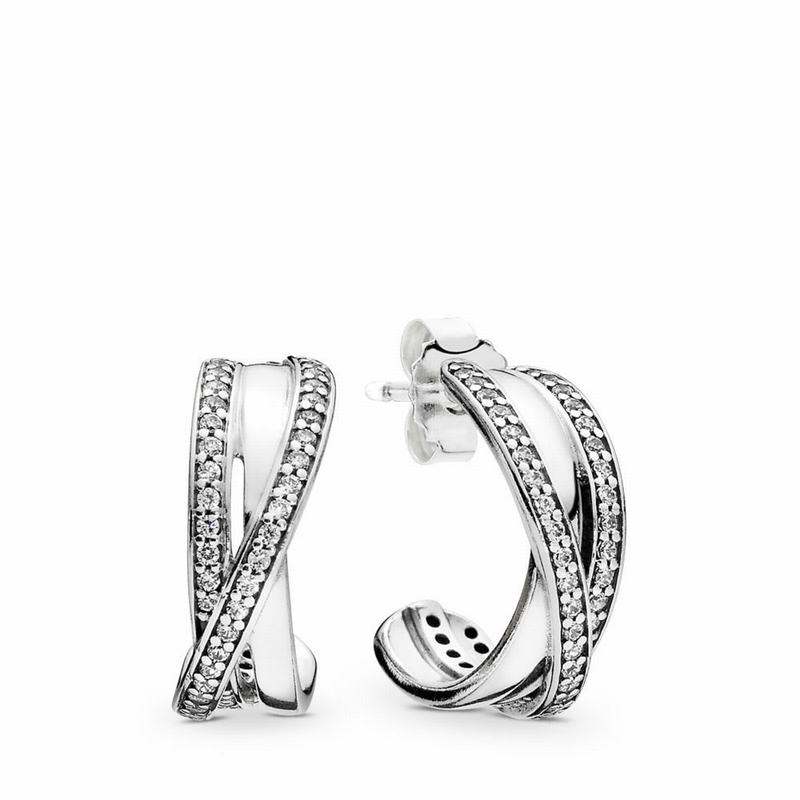 Pandora Entwined Hoop Earrings - Sterling Silver/Cubic Zirconia - Canada | EP7862CA